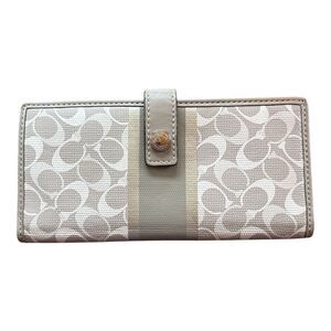 Coach Signature Canvas Long Wallet with Leather Trim Card Holder ID Window
